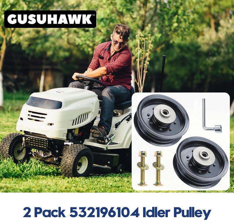 GUSUHAWK 2 Pack 532196104 Husqvarna Idler Pulley Replace Husqvarna 532196104, 532197380, Craftsman 196104, 197380 for RZ5424 RZ4623 YTH2348 YTH24K48 YTH24V48 LGT2654 MZ54 Z246 Z248F Z254 Z254F Mowers - Image 2